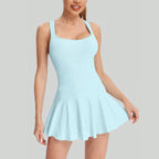 Women’s Seamless Tennis Dress Breathable One Piece with Built-In Shorts Anti-Exposure