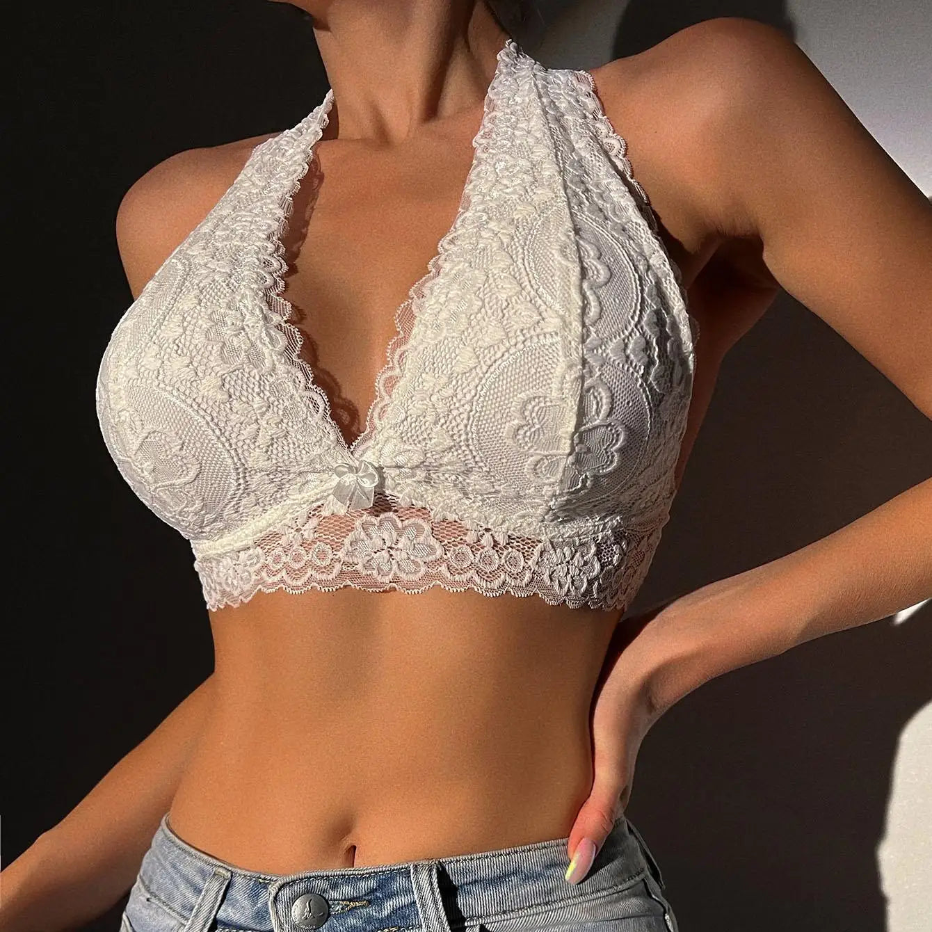 Women’s Sweet Lace Upper Body Lingerie Sexy Heart Detail Intimates Party Wear