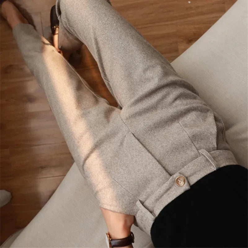 Woolen Pants Women's And Man's Harem Pencil Pants 2025 Autumn Winter High Waisted Casual Suit Pants Office Lady Women Trousers