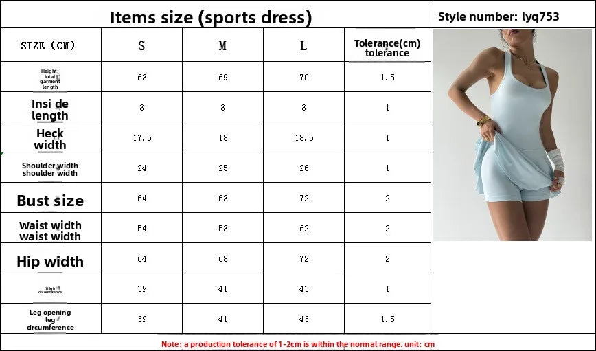 Women’s Seamless Tennis Dress Breathable One Piece with Built-In Shorts Anti-Exposure