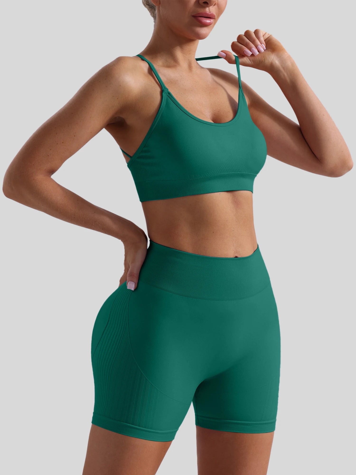 Women’s Seamless Breathable Yoga Set Sports Bra with High Waist Shorts Two-Piece