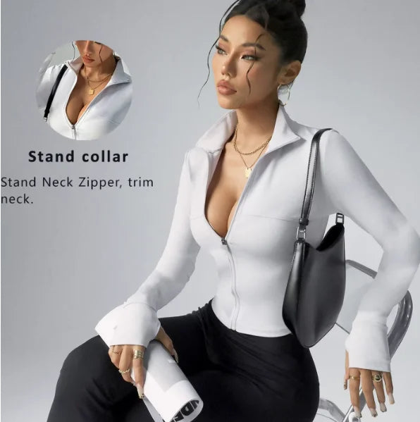 Women’s Long Sleeve Zipper Sports Top Tight Fit Breathable Yoga Fitness Winter