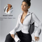 Women’s Long Sleeve Zipper Sports Top Tight Fit Breathable Yoga Fitness Winter