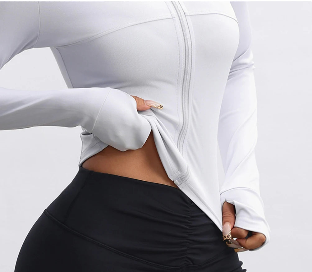 Women’s Long Sleeve Zipper Sports Top Tight Fit Breathable Yoga Fitness Winter