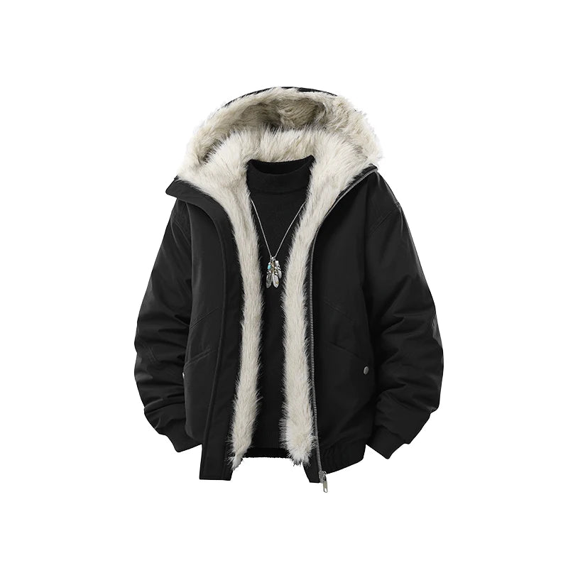 Men's Autumn Winter Casual Hooded Thick Windproof Polyester/Cotton Jacket Coat with Zipper Closure Regular Sleeve Regular Fit