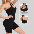 Women’s Seamless One-Piece Sports Bodysuit Diagonal Strap Yoga Jumpsuit Fitness Running