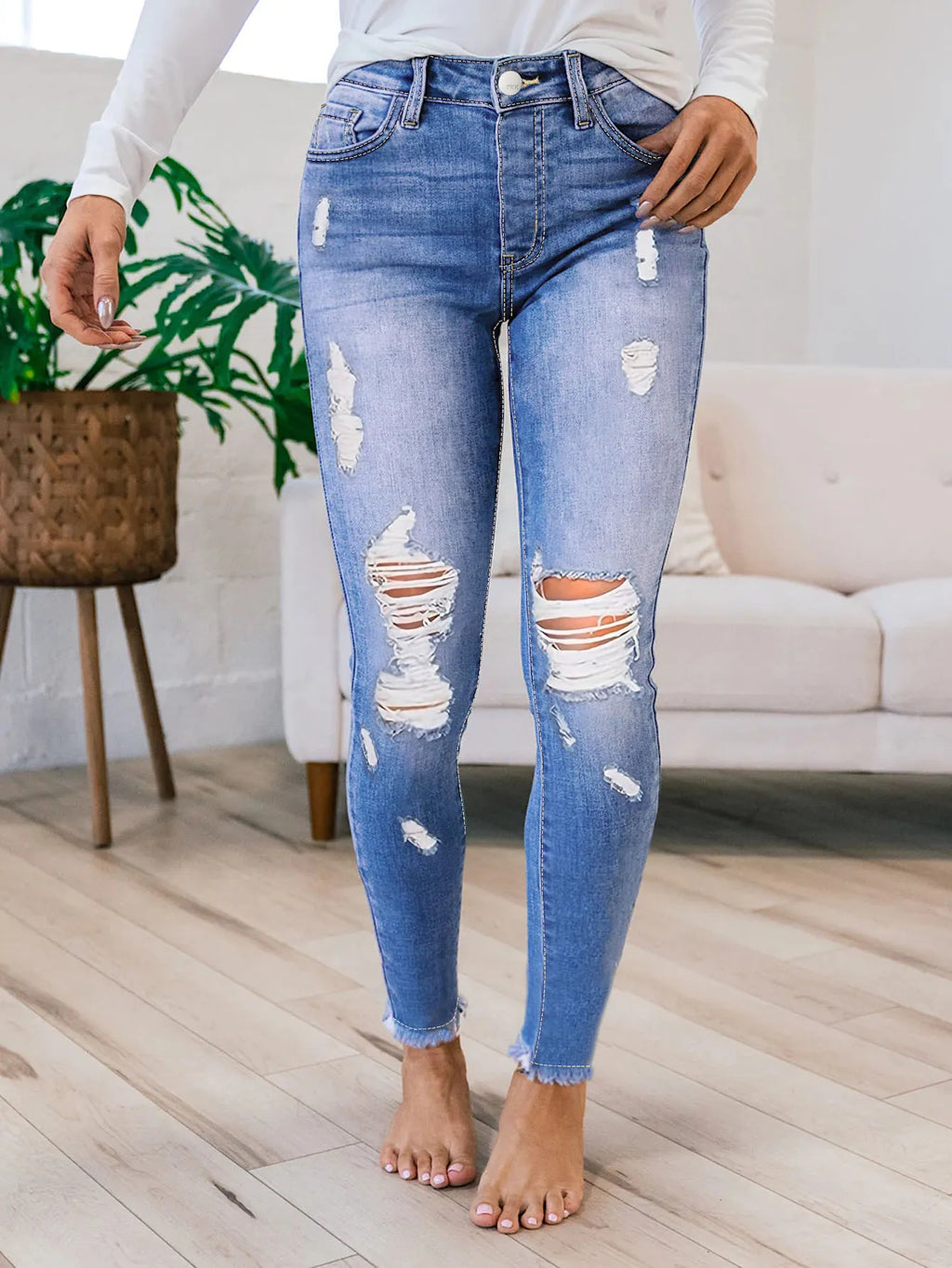 Plus Size Washed Straight Jeans Lightweight Breathable Baggy Pencil Fit Custom Size