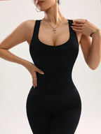 Women's Seamless Tight Full Length Yoga Jumpsuit Sexy Cross Backless High Elastic Solid Color One-piece Sports Bodysuit