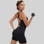 Women’s High Waist Quick-Dry Workout Bodysuit Cross-Back Yoga One-Piece Fitness