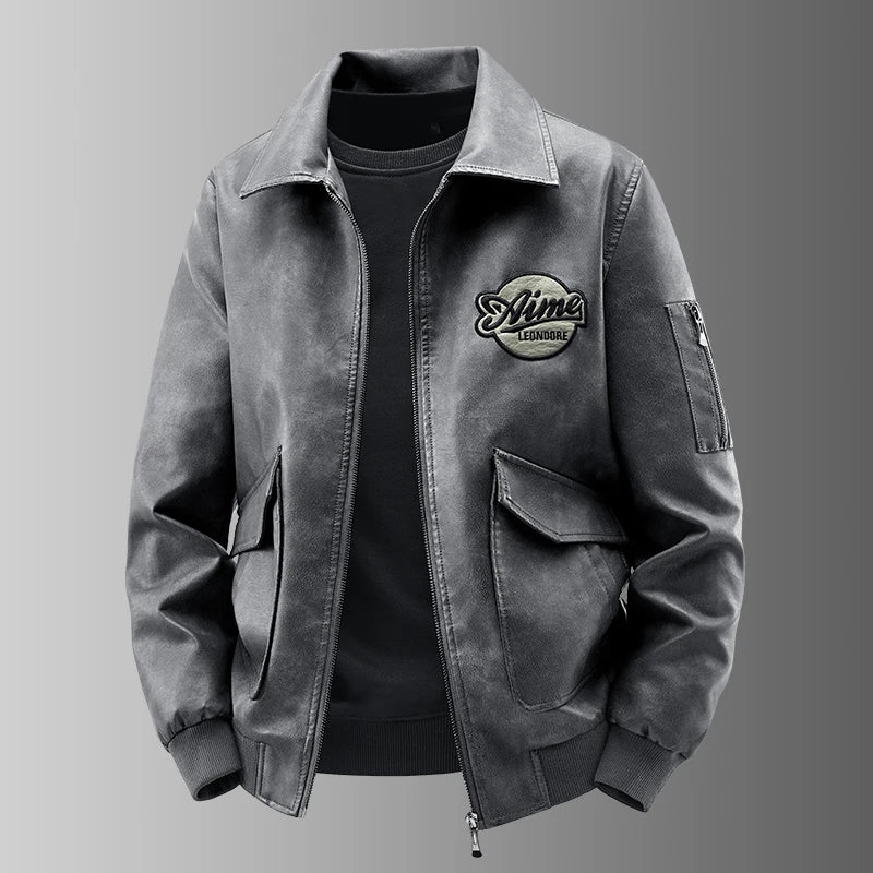 Men’s PU Leather Motorcycle Jacket Plush Insulated Casual Outdoor Unisex