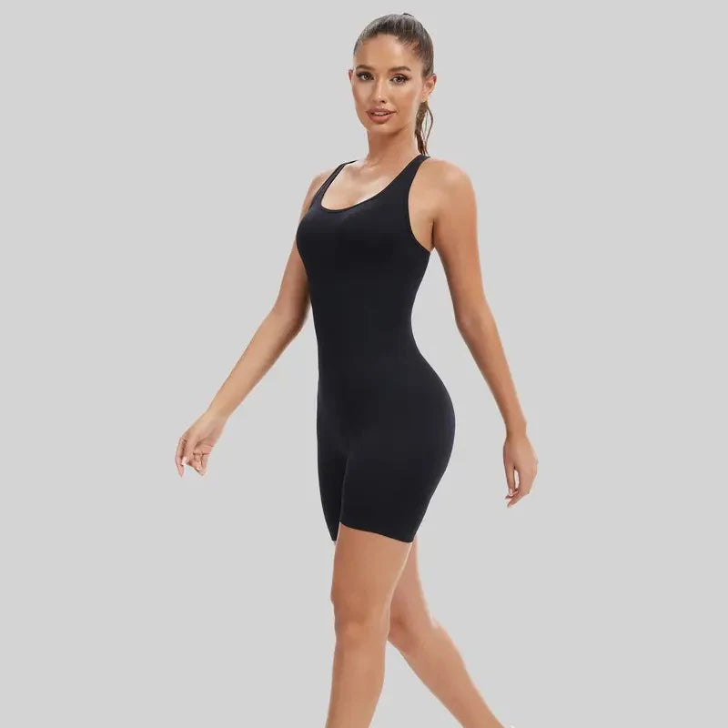 Women’s High Waist Quick-Dry Workout Bodysuit Cross-Back Yoga One-Piece Fitness