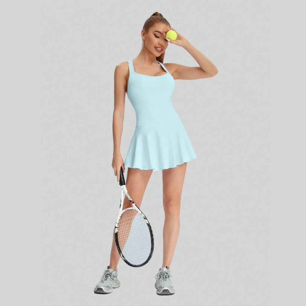Women’s Seamless Tennis Dress Breathable One Piece with Built-In Shorts Anti-Exposure