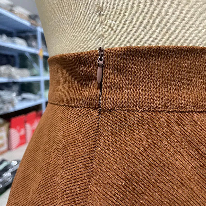 Women’s High Waist Pleated Corduroy A-Line Mini Skirt Elegant Autumn Winter