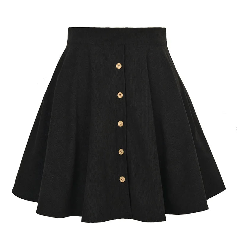 Women’s High Waist Pleated Corduroy A-Line Mini Skirt Elegant Autumn Winter