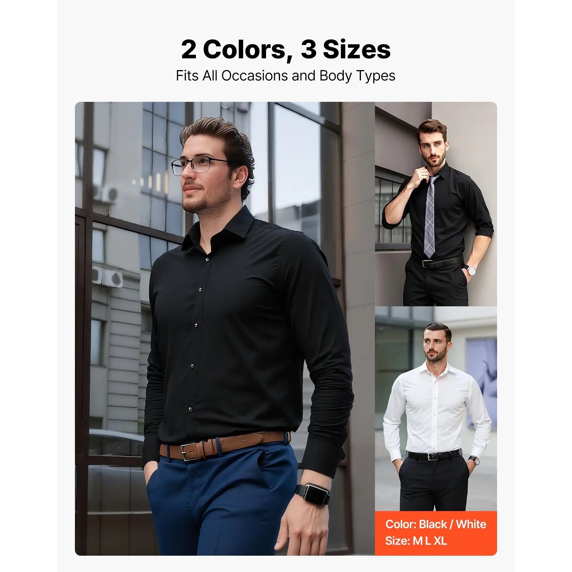 Men’s Slim Fit Button Dress Shirt Long Sleeve Stretch Wrinkle-Free Business Formal