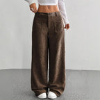 Women’s European American Wide Leg Pants Floor Length Loose Fit Front Pockets Casual