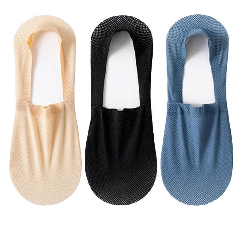 3Pairs Men Boat Socks Thin Breathable Soft Casual Summer Invisible Sock High Quality Solid Color Silicone Non-slip Low Cut Sox
