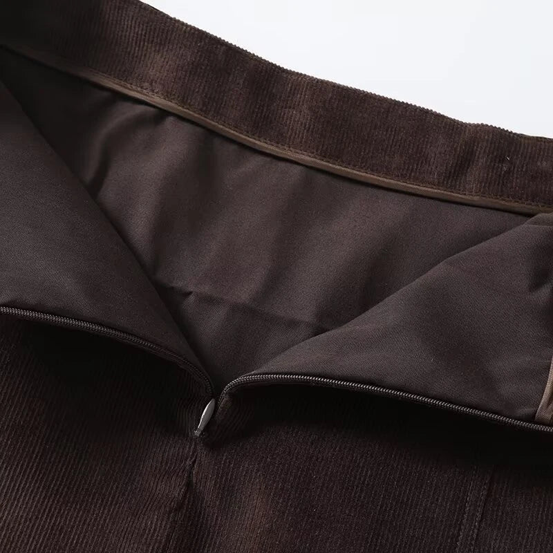 YENKYE Women’s Modern Retro Corduroy A-Line Mini Skirt High Waist Brown