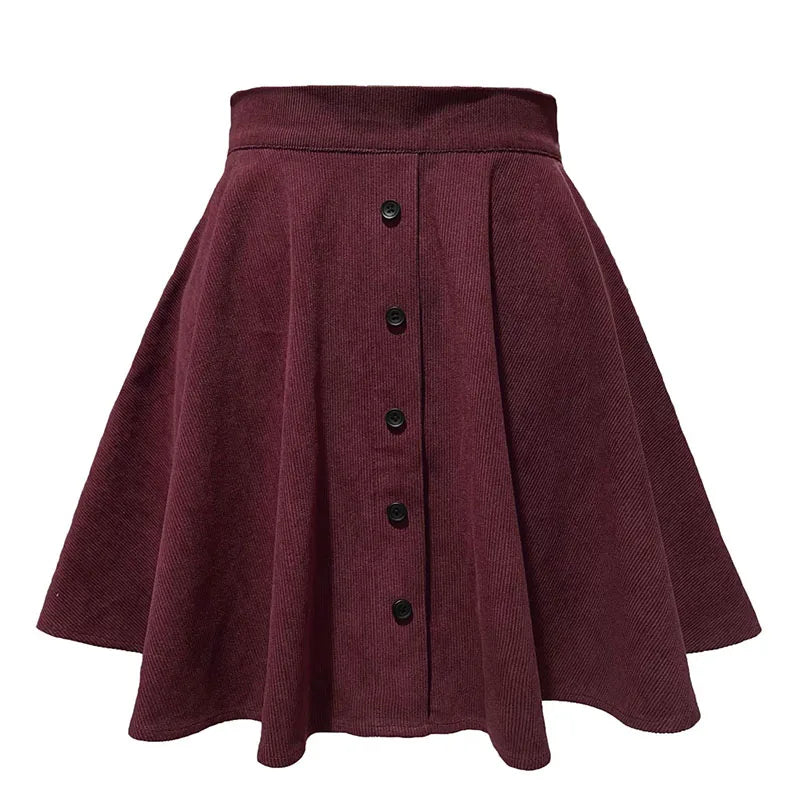 Women’s High Waist Pleated Corduroy A-Line Mini Skirt Elegant Autumn Winter