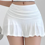 Hot Girl Low Waist Pleated A-Line Mini Skirt with Safety Pants Summer