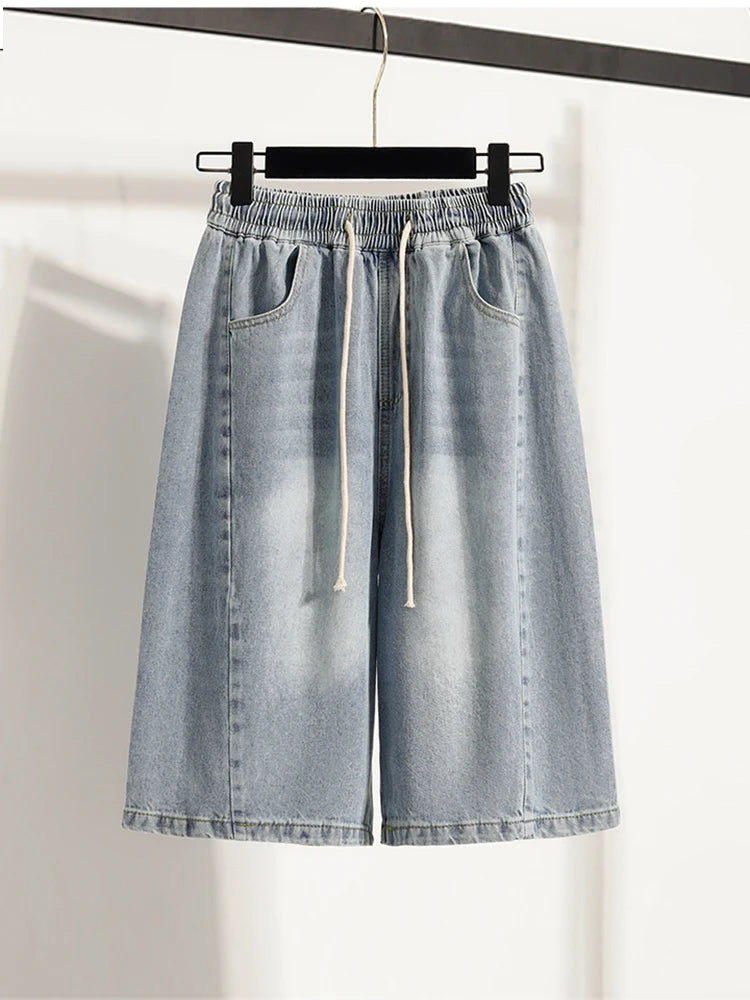 Women’s Plus Size Denim Bermuda Shorts High Waist Loose Wide Leg Boyfriend Style
