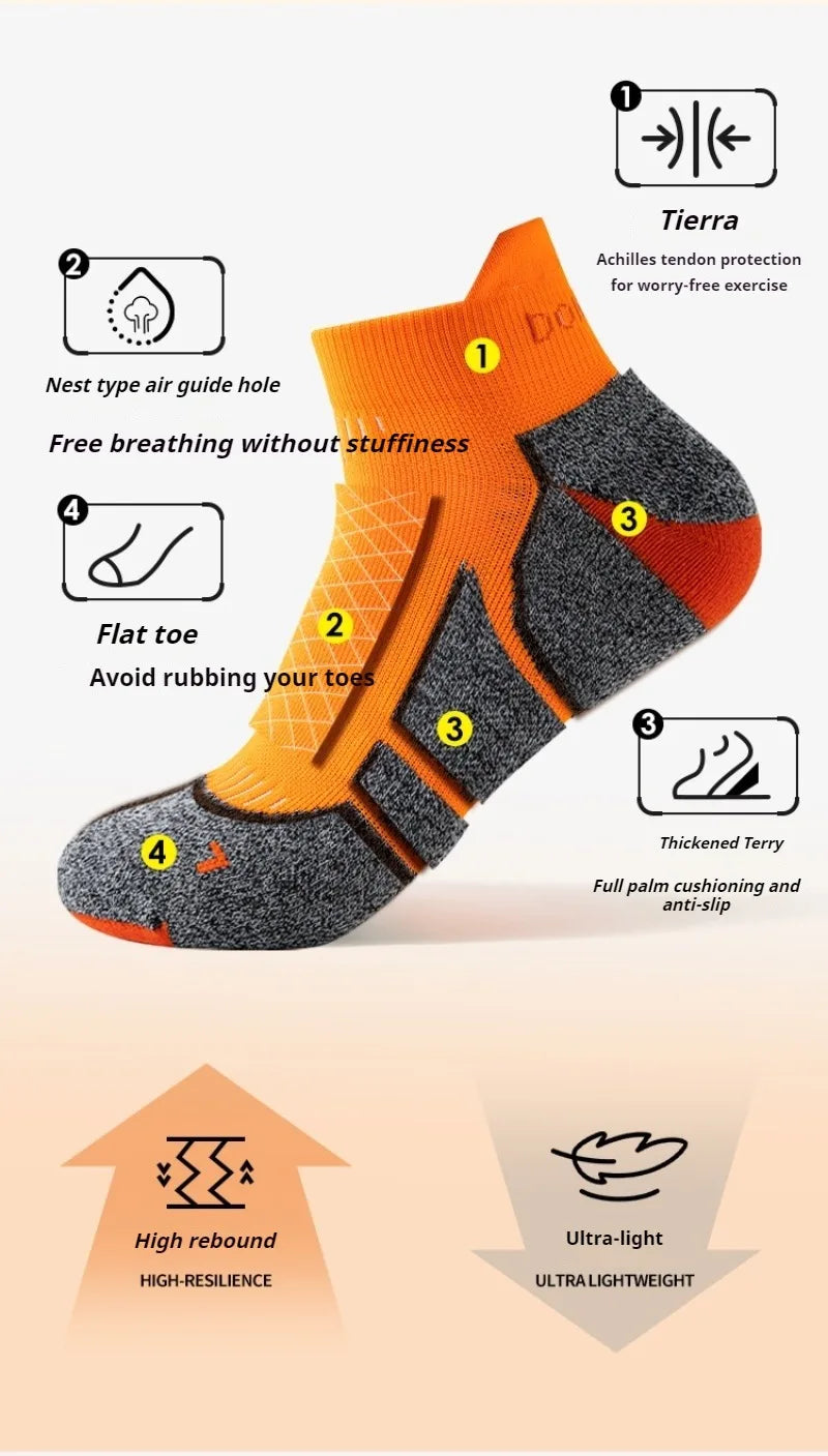 Professional Marathon Running Ankle Socks Men Women Outdoor Thick Cushion Breathable Mountaineering Hiking Badminton Sports Sock