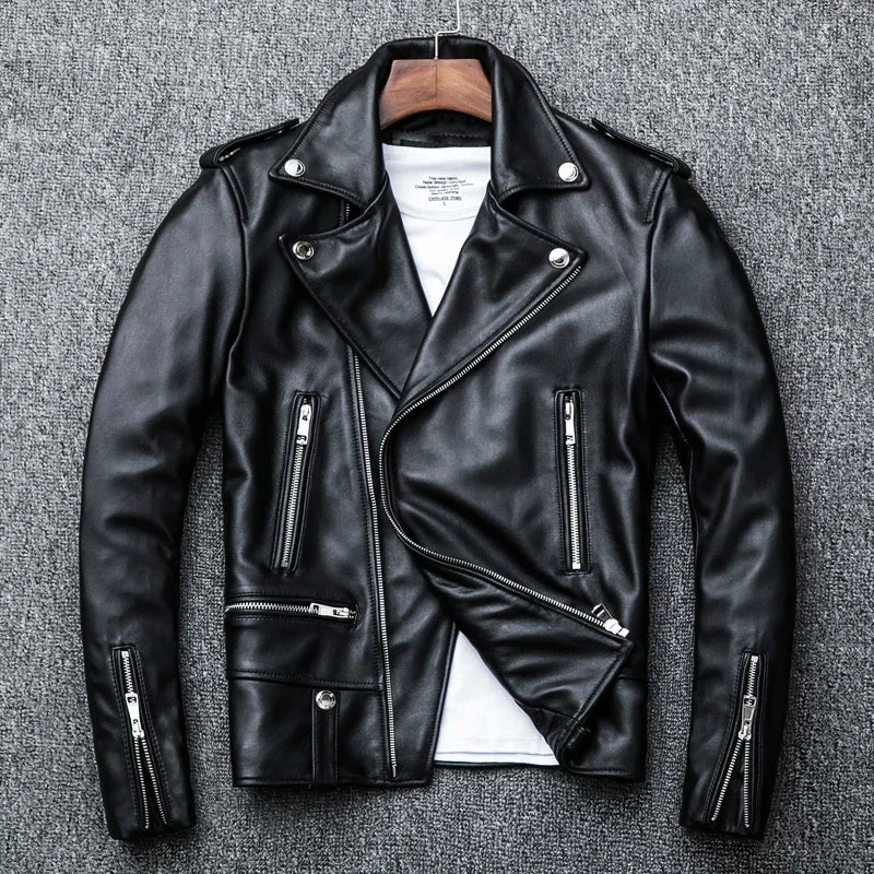 Spring and Autumn And Winter Natural Sheepskin Leather Jacket Black Soft Men's Motocycle Jackets Motor Clothing Biker Slim Short Coat