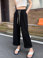 Women’s Plus Size Wide Leg Pants High Waist Baggy Streetwear Lace Up Casual Slacks