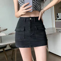 Women’s Summer Denim Mini Skirt High Waist Slim Wrap Korean Chic Pockets
