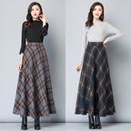 Women’s High Waist Plaid Long Skirt Thick Warm Elastic Autumn Winter Streetwear