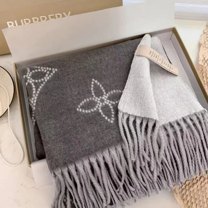 2025 new double-sided imitation cashmere scarf presbyopia scarf warm fringed shawl