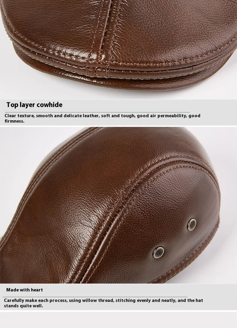 2025 Genuine Leather Beret Hat for Men Warm Windproof Winter Cap Fashion Gentleman Peaked Cap Vintage Stylish Driver Hat Gift