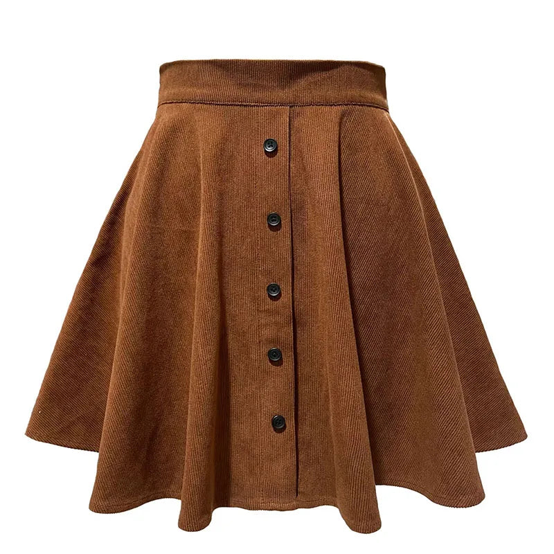 Women’s High Waist Pleated Corduroy A-Line Mini Skirt Elegant Autumn Winter