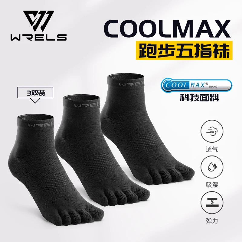 WRELS 1/3 Pairs COOLMAX Sports Five-toe Running Socks Quick-drying Breathable Anti-Blisters Marathon Toe Socks For Men And Women