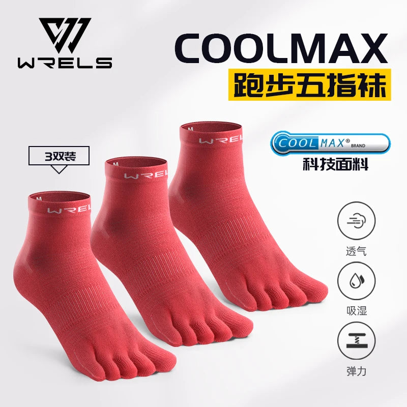 WRELS 1/3 Pairs COOLMAX Sports Five-toe Running Socks Quick-drying Breathable Anti-Blisters Marathon Toe Socks For Men And Women