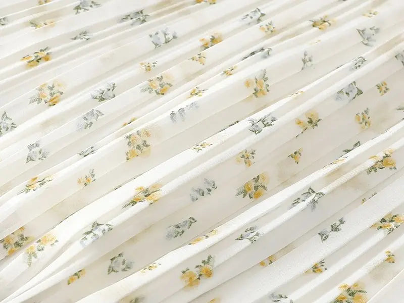 Apricot Floral Women’s High Waist Chiffon Pleated Long Skirt Wide Hem Summer