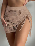Women’s Elegant Beach Hollow Knitted Bikini Skirt Block Design Short Skirt