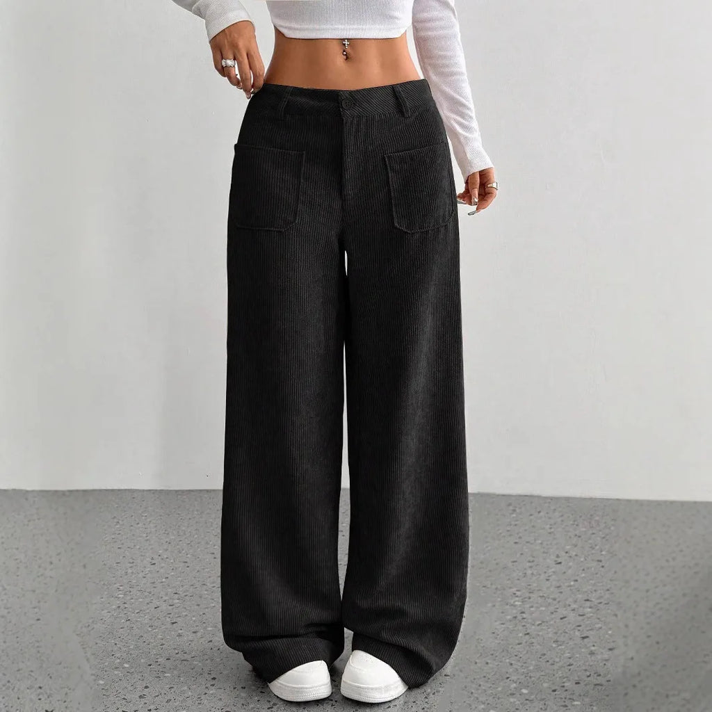 Women’s European American Wide Leg Pants Floor Length Loose Fit Front Pockets Casual