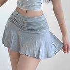 Hot Girl Low Waist Pleated A-Line Mini Skirt with Safety Pants Summer