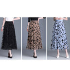 Korean Women’s Mesh Midi Skirt Hook Flower Loose Elegant Summer Casual