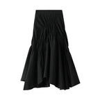Women’s Elegant Pleated Long Skirt High Waist Asymmetrical Black Flared 2025