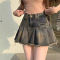 Women’s Korean Denim A-Line Mini Skirt High Waist Pleated Tassel Y2K season 2025