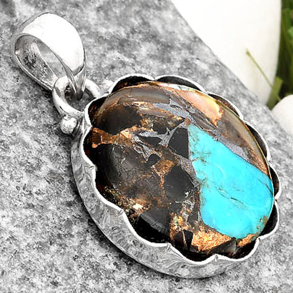 Natural Shell In Black Blue Turquoise Pendant