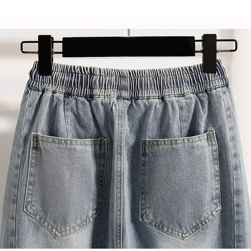 Women’s Plus Size Denim Bermuda Shorts High Waist Loose Wide Leg Boyfriend Style
