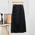 Vintage Jacquard High Waist Slim Long Skirt Chinese Style Side Slit Buckle