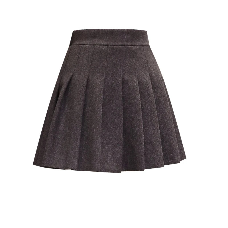 Women’s Vintage Woolen Mini Skirt High Waist A-Line Pleated with Shorts Winter 2025