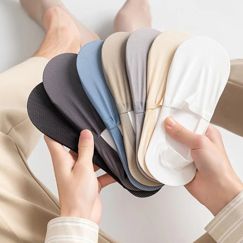 3Pairs Men Boat Socks Thin Breathable Soft Casual Summer Invisible Sock High Quality Solid Color Silicone Non-slip Low Cut Sox