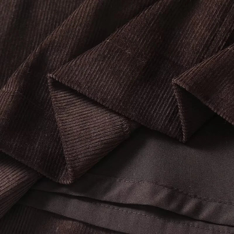 YENKYE Women’s Modern Retro Corduroy A-Line Mini Skirt High Waist Brown