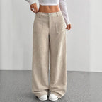Women’s European American Wide Leg Pants Floor Length Loose Fit Front Pockets Casual