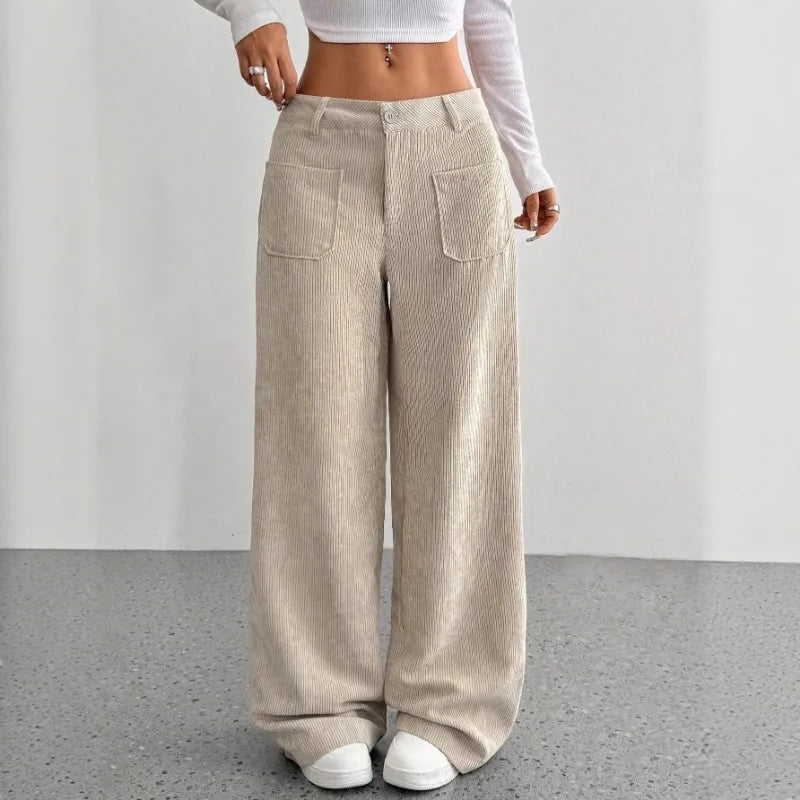 Women’s European American Wide Leg Pants Floor Length Loose Fit Front Pockets Casual